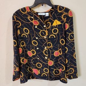 Vintage Bergdorf Goodman Silk Long Sleeve Watch/Time Themed Blouse Sz 12